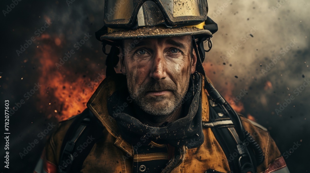 Closeup portrait of a male firefighter Closeup portrait of a male firefighter