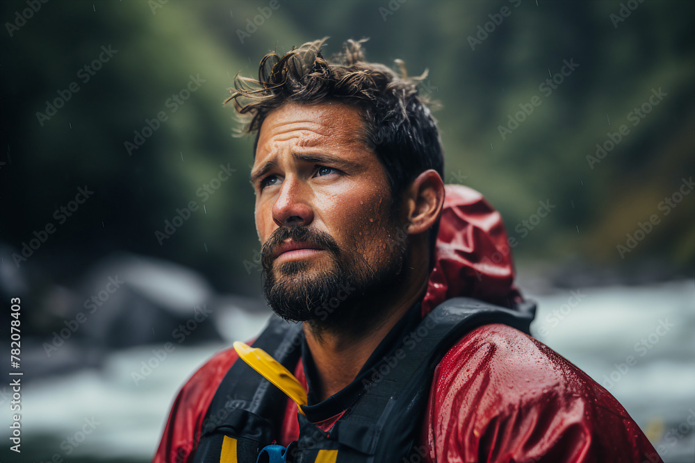 Dangerous extreme hobby people sailing kayaking down river active sportive lifestyle Generative AI picture Dangerous extreme hobby people sailing kayaking down river active sportive lifestyle Generative AI picture