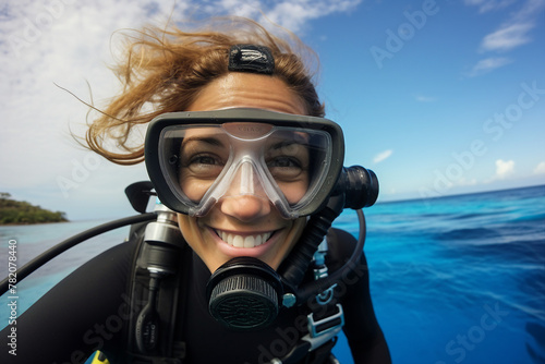 Scuba diver in the underwater made with generative AI © Tetiana