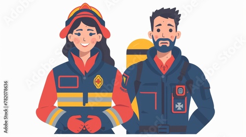 Vector cartoon of male and female rescue team staff