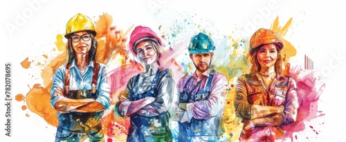 Group of worker in watercolor style