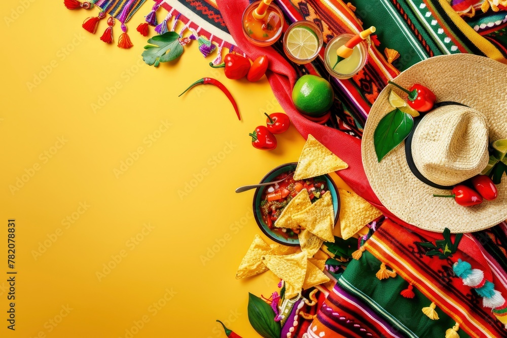 Cinco de Mayo celebration concept. Top flat lay photo of mexican