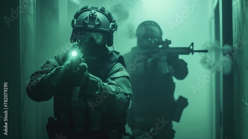 Special police force SWAT tactical team in team action