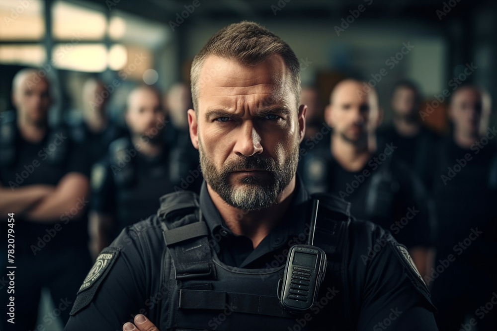 Fictional person Police man woman made with Ai generative technology serious face expression Fictional person Police man woman made with Ai generative technology serious face expression