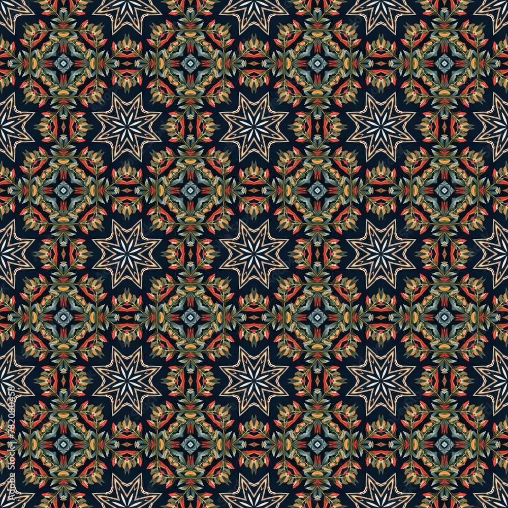 AI illustration of vibrant geometric pattern in green, blue, and red colors AI illustration of vibrant geometric pattern in green, blue, and red colors