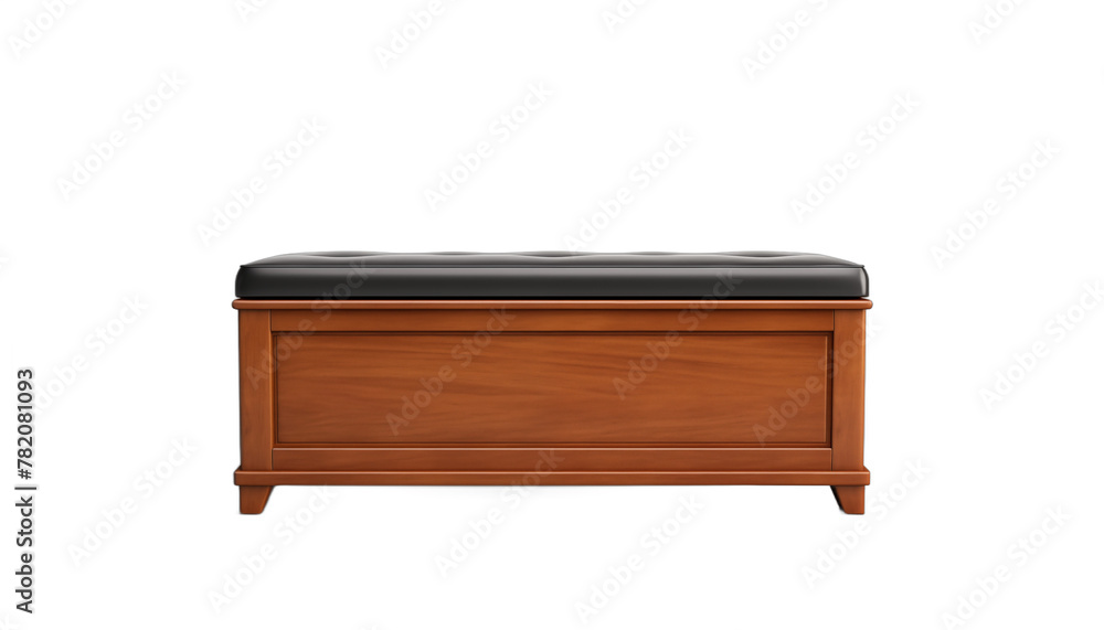 Elegant wooden storage bench with black leather cushion Elegant wooden storage bench with black leather cushion