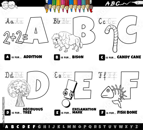 educational cartoon alphabet letters set from A to F color page © Igor Zakowski