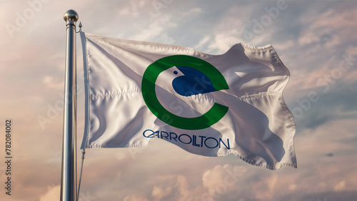 Carrollton Texas Waving Flag Against a Cloudy Sky photo