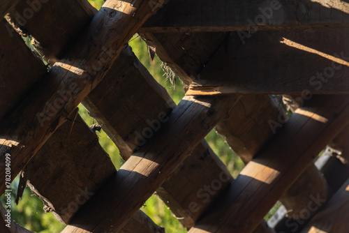 Old wooden construction of roof slope, abstract background
