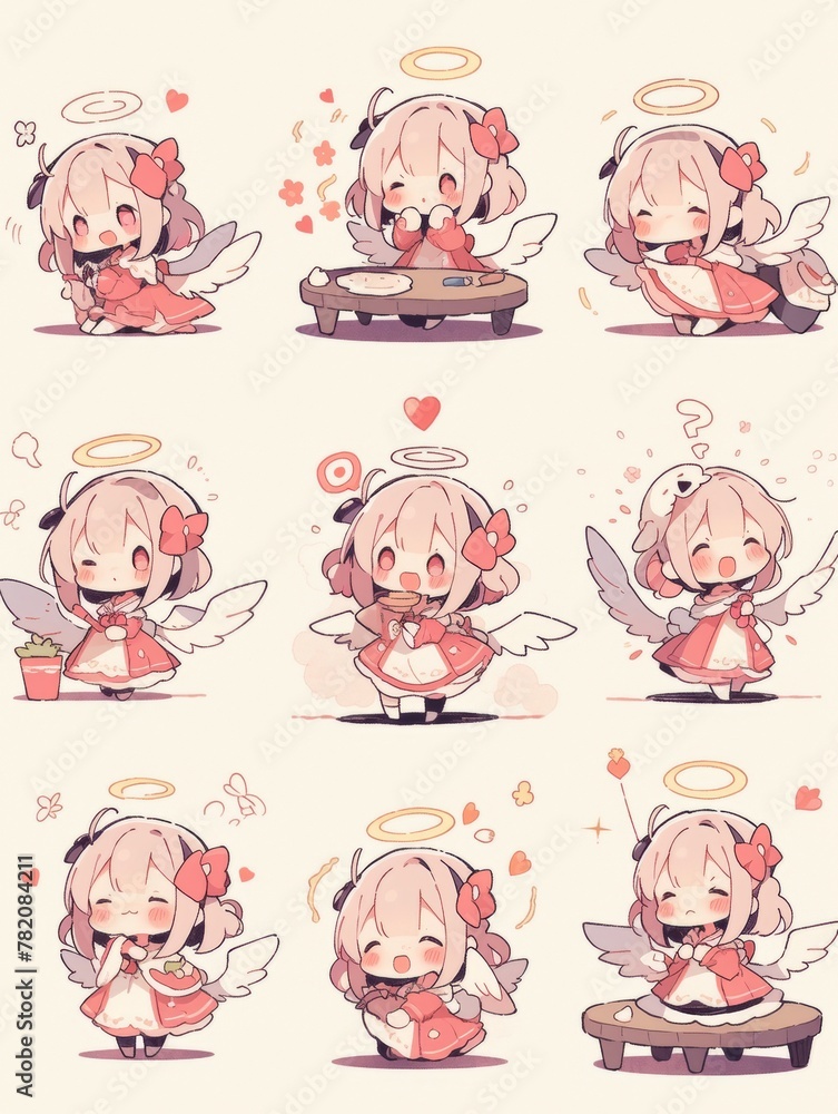 Collection sets of cute cartoon character angel with wings. Multiple emotions. Collection sets of cute cartoon character angel with wings. Multiple emotions.