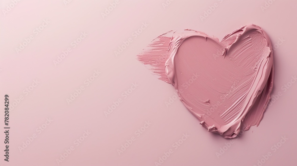 A pink heart made of oil paint on a pink background.