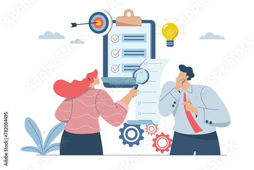 Business data analysis, Information for financial investment ideas, Business team with analyzing or reviewing data, reports, documents or accounts, Tracking various statistics, Vector illustration.