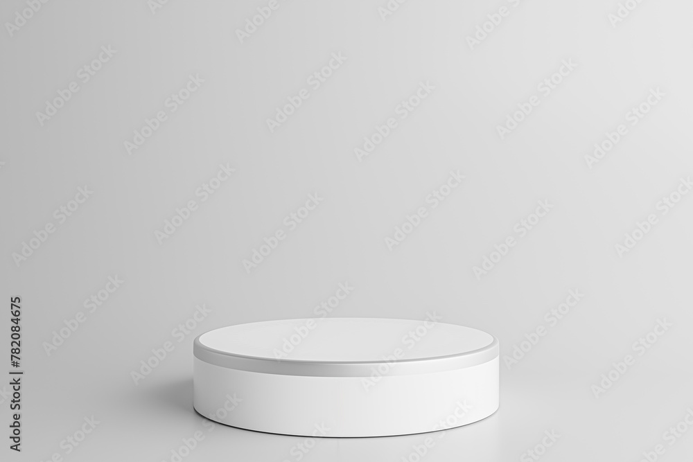 white round podium for product presentation on gray background. Blank product podium. Minimal scene mockup with cylinder, promotions, cosmetic product showcases. 3d illustration white round podium for product presentation on gray background. Blank product podium. Minimal scene mockup with cylinder, promotions, cosmetic product showcases. 3d illustration