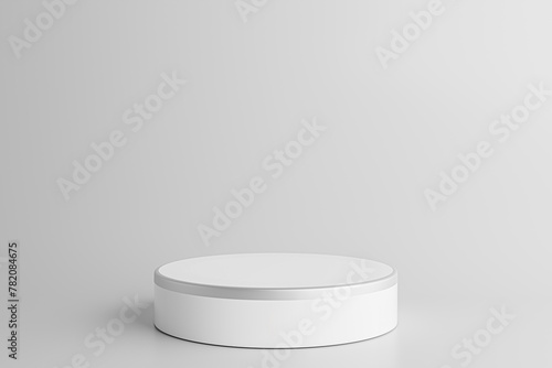 white round podium for product presentation on gray background. Blank product podium. Minimal scene mockup with cylinder, promotions, cosmetic product showcases. 3d illustration