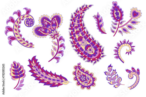 Vector set of isolated elements paisley, flowers and leaf for you own design