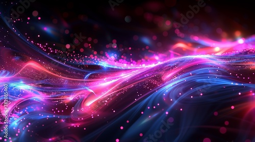 Abstract black and purple background, waves of glowing lines