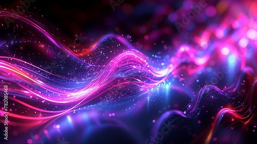 Abstract black and purple background, waves of glowing lines