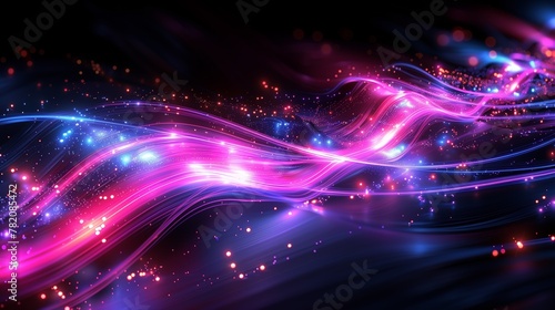 Abstract black and purple background, waves of glowing lines