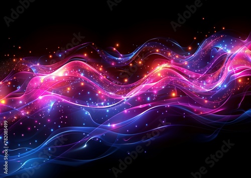 Abstract black and purple background  waves of glowing lines
