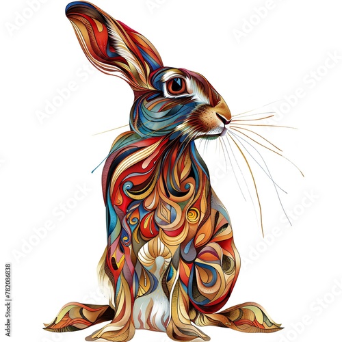 Color abstract colored hare sitting on white, graphical color illustration generated with AI