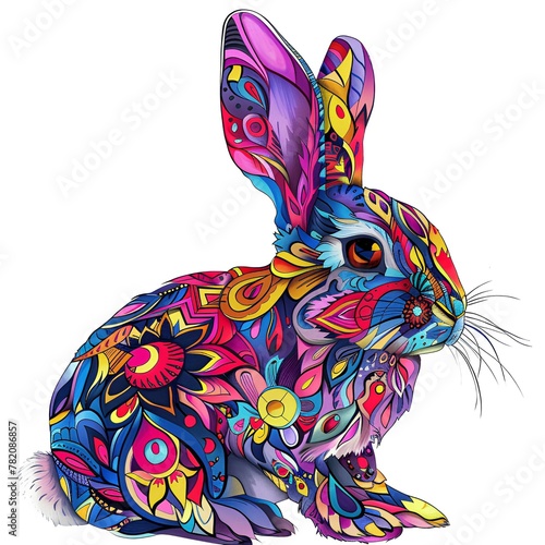 Color abstract colored bunny sitting on white, graphical color illustration generated with AI