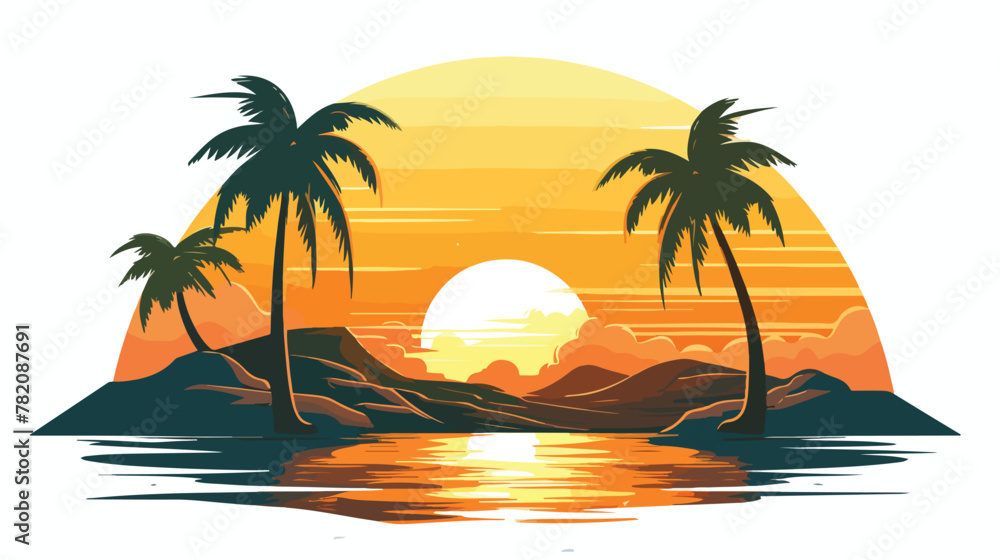 Sea island logo design beach bay sunrise vector des