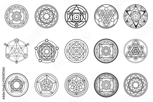 A large set of magic circles. Alchemical magic circles for witchcraft