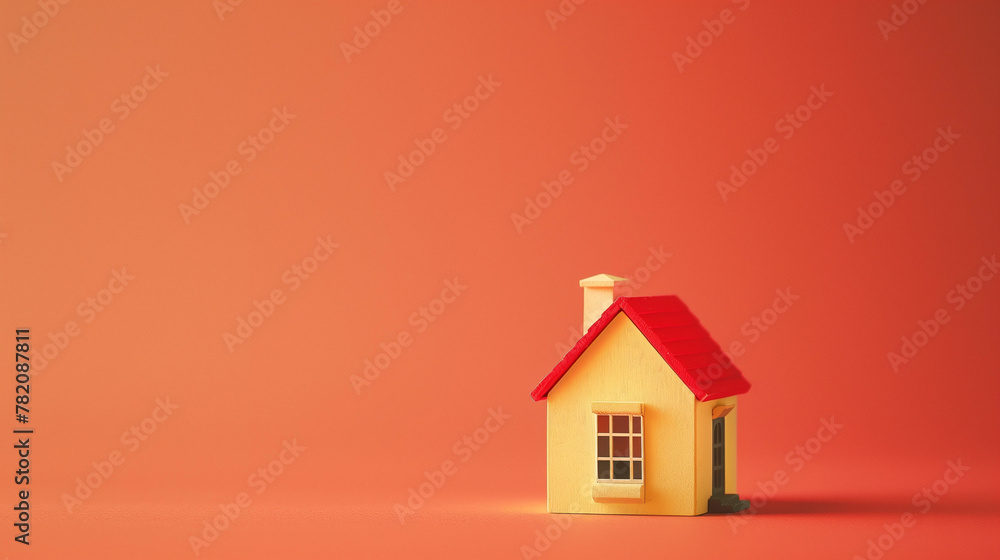 Toy house over a color background - text copy space - real estate promotion, residential mortgage, home loan architecture construction. Toy house over a color background - text copy space - real estate promotion, residential mortgage, home loan architecture construction.