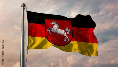 Lower Saxony Waving Flag Against a Cloudy Sky