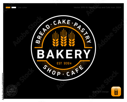 Bakery emblem. Identity. Text and thre spikelets into a circle. Identity. App button.