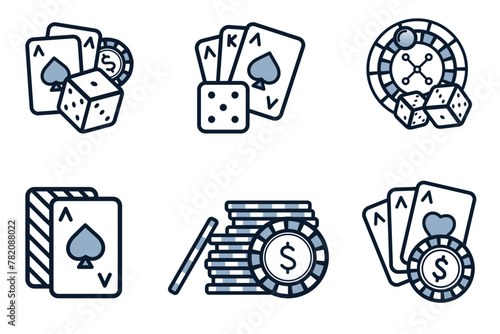 Set of casino and poker gambling outline icons (ID: 782088022)