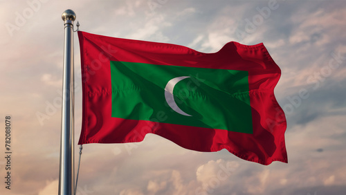 Maldives Waving Flag Against a Cloudy Sky