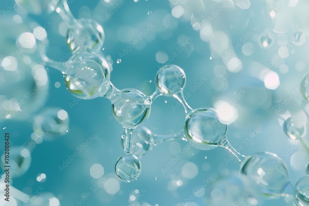 Image of hyaluronic acid molecules floating gracefully in a clear liquid. Conveys purity and moisture. Image of hyaluronic acid molecules floating gracefully in a clear liquid. Conveys purity and moisture.