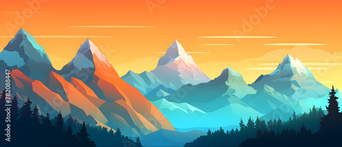 Illustration with mountain landscape. Drawing with beautiful landscape. 