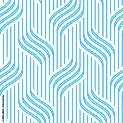 Blue abstract wavy pattern for packaging and background. Seamless geometric vector pattern (ID: 782088800)
