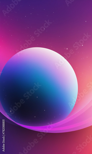 Colorful abstract composition with smooth wavy shapes and a blue sphere, in a vibrant pink gradient background. Backgrounds, wallpaper, backdrop, banner, flyer.