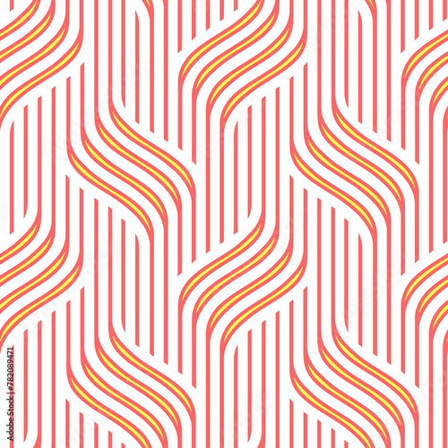 Red yellow abstract wavy pattern for packaging and background. Seamless geometric pattern on a white background