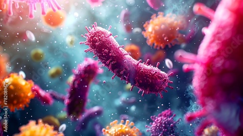 A stunning 3D illustration of microscopic pathogens with intricate details, highlighted by a dynamic and colorful backdrop.