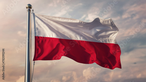 Poland Waving Flag Against a Cloudy Sky