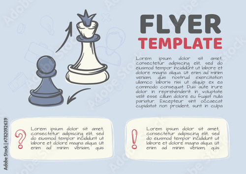 Business concept with chess pawn and queen. Vector design template for flyer, advertisement, post. Editable illustration