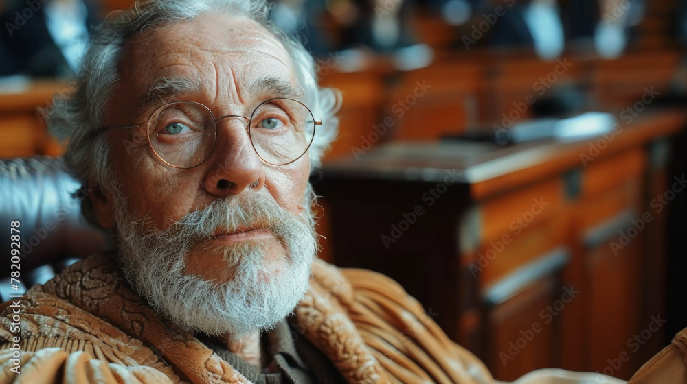 Older, distinguished judge making his ruling in the courtroom. Older, distinguished judge making his ruling in the courtroom.