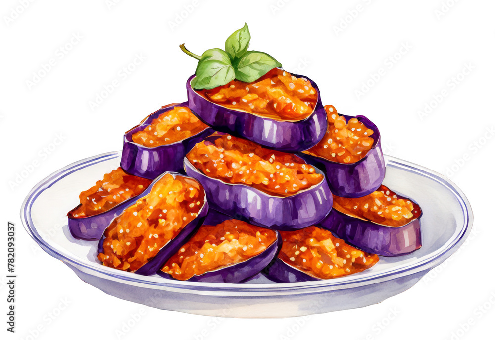 General Tso's eggplant crispy fried, eggplant slices coated in a sweet