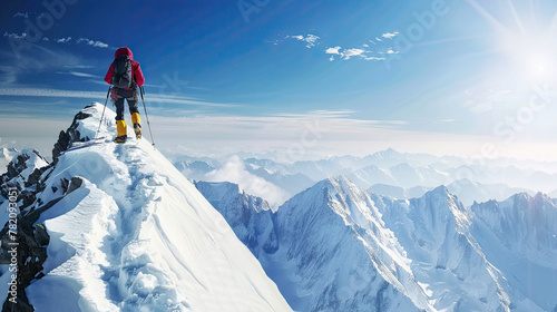 Climber climb to the top of a snowy mountain ©  Mohammad Xte