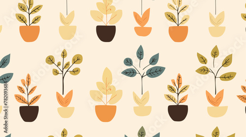 Seamless pattern tree pots with beige background. S