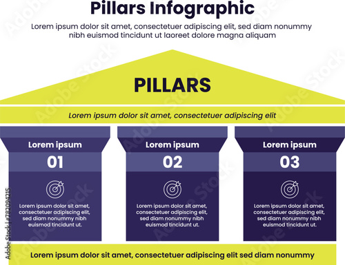 Three pillars Infographic design.infographic 3 point template with strong pillar building on centre for slide presentation