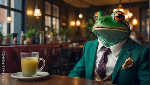 green frog in suit