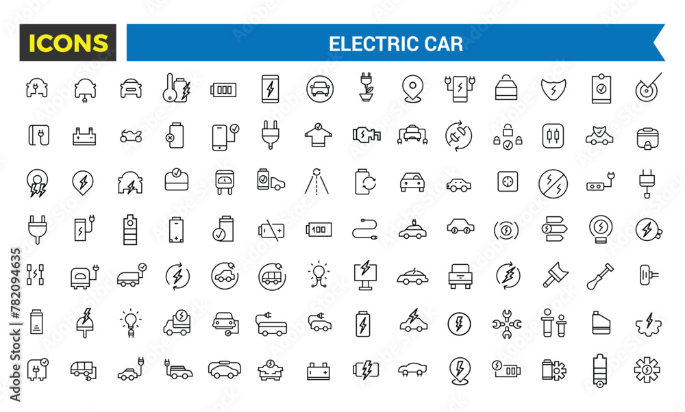 Electric Car Vector Icon, Set Of E Car, Electric Bus, Truck, Vehicle, Auto, Engine, Plug, Battery, Eco Transport, Autopilot, Smart Car Editable Stroke Icon, Vector Illustration Electric Car Vector Icon, Set Of E Car, Electric Bus, Truck, Vehicle, Auto, Engine, Plug, Battery, Eco Transport, Autopilot, Smart Car Editable Stroke Icon, Vector Illustration