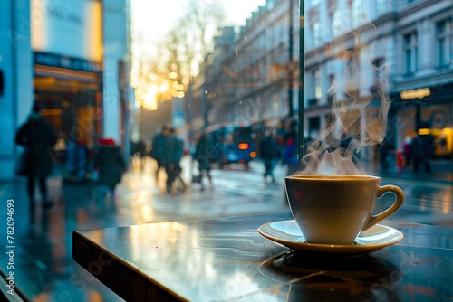 Stadtmorgen: Dampfender Kaffee mit urbanem Ausblick