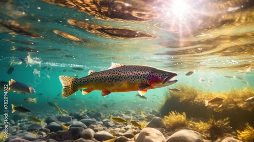 Apache trout in a freshwater river.AI generated image