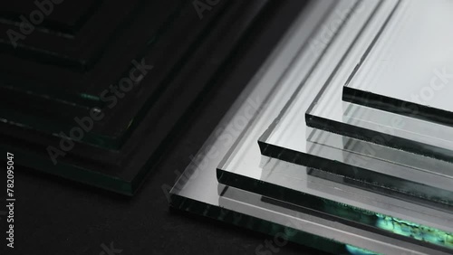 Sheets of Factory manufacturing tempered clear float glass panels cut to size.